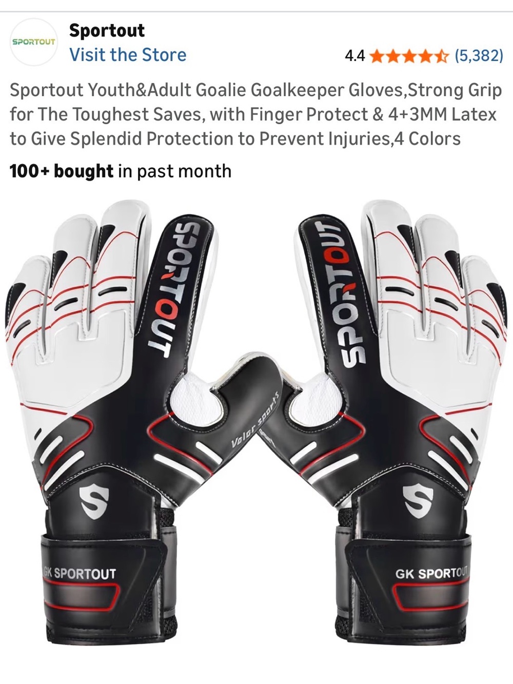 Sportout Goalkeeper Gloves in Black & White with Red Accents sz 9 New